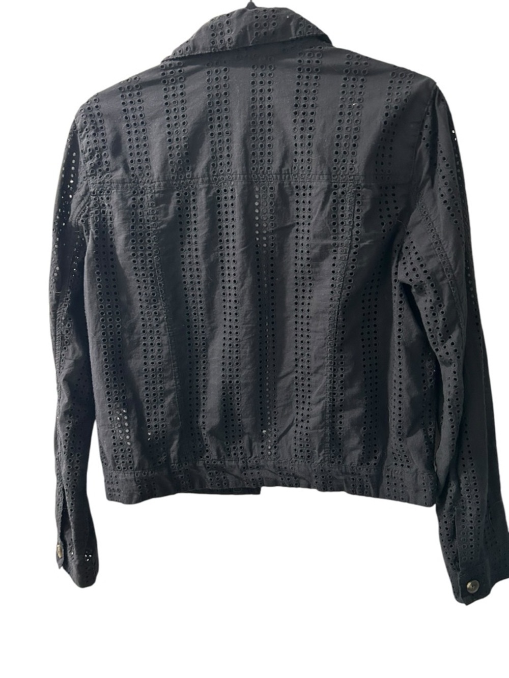 GAP Black Eyelet Cropped Lightweight Button-Up Shirt Jacket - Picture 4 of 5